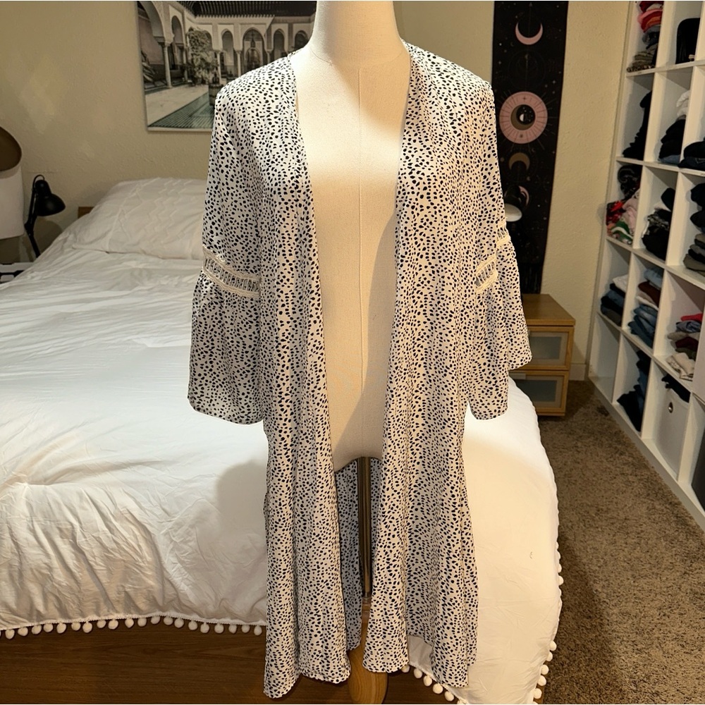 Grace & Emma | Dalmatian Print Kimono Sheer Bell Sleeve Black White S/M